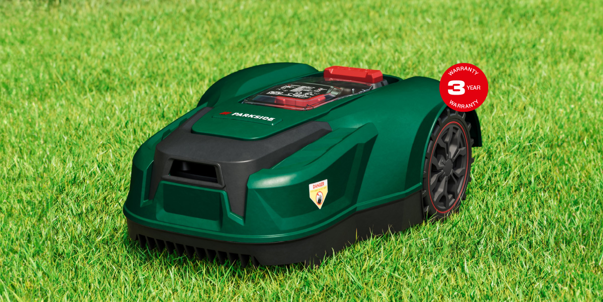 Parkside robotic lawnmower, green, 3-year warranty.