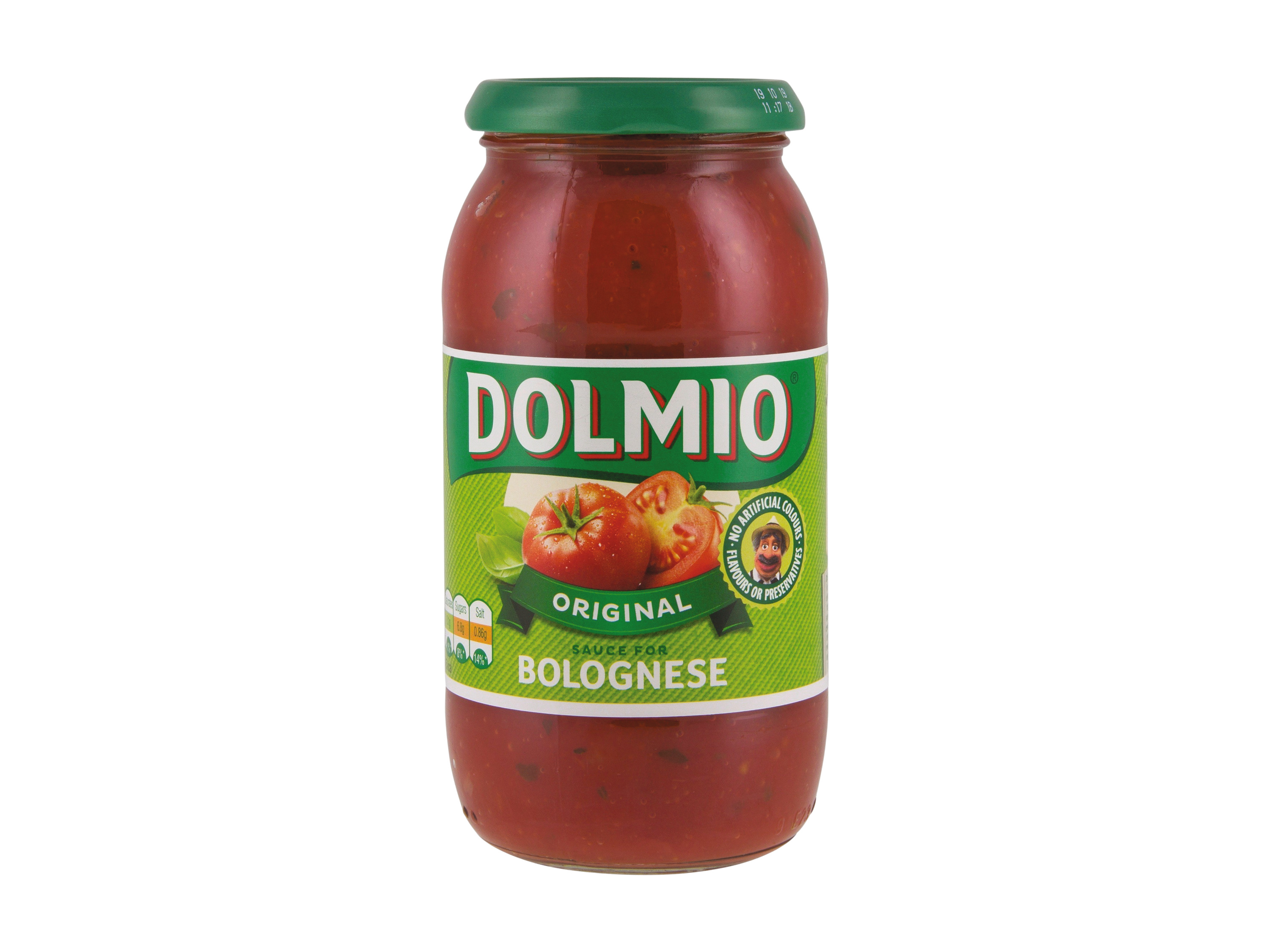 A jar of Dolmio Original Bolognese sauce.