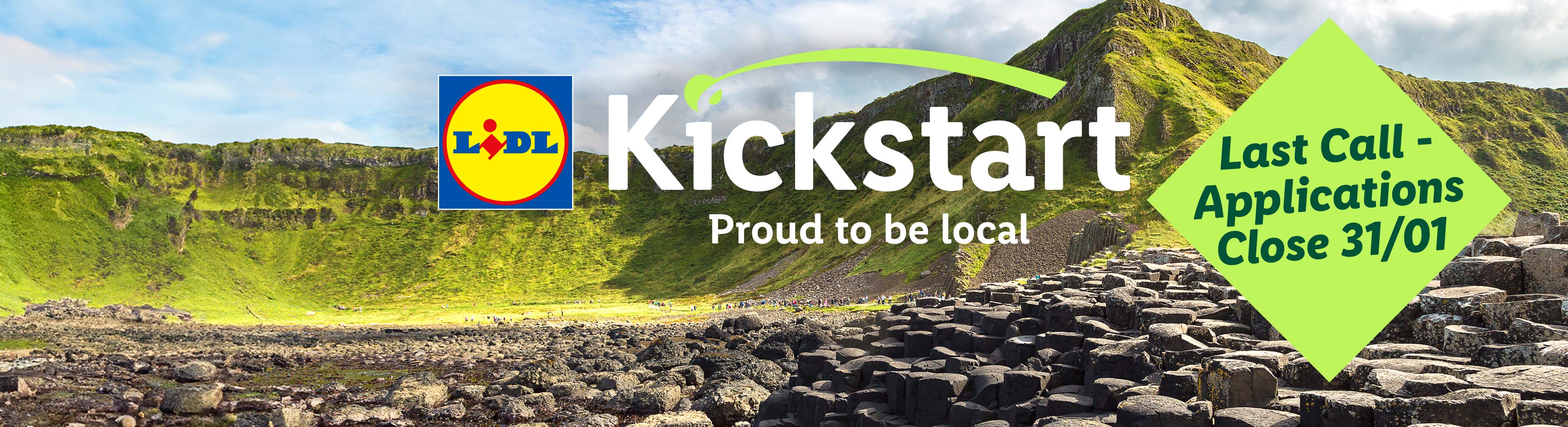 Lidl Kickstart program banner with a scenic landscape and a call to action for applications.