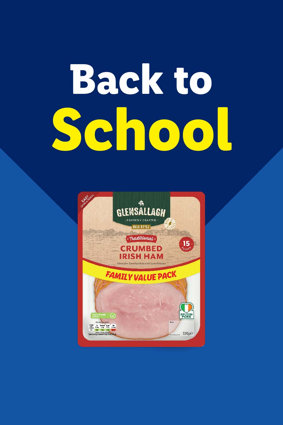 Back to School promotion with Glensallagh Crumbed Irish Ham, Family Value Pack.