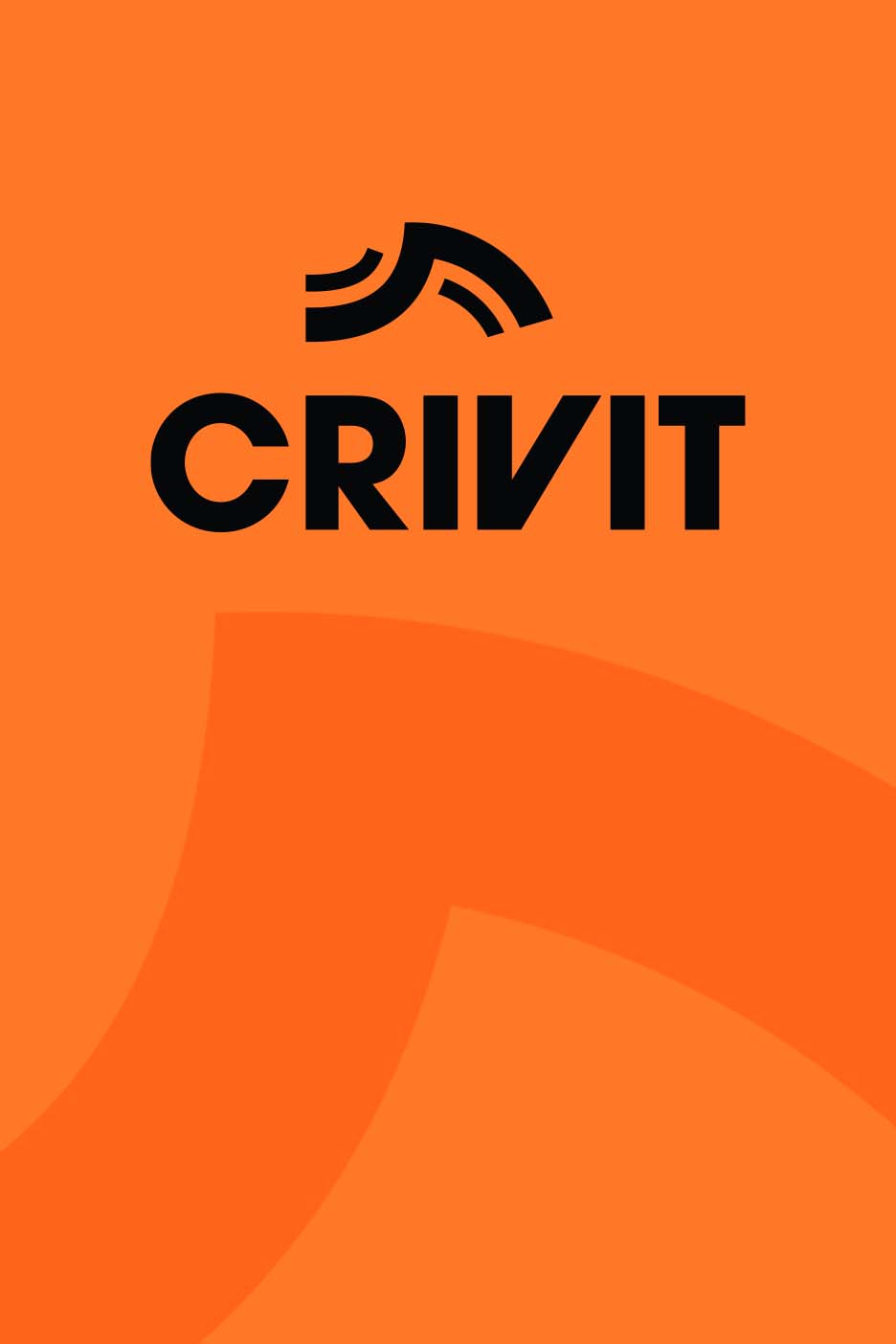 Crivit logo in black on an orange background with subtle orange curves.