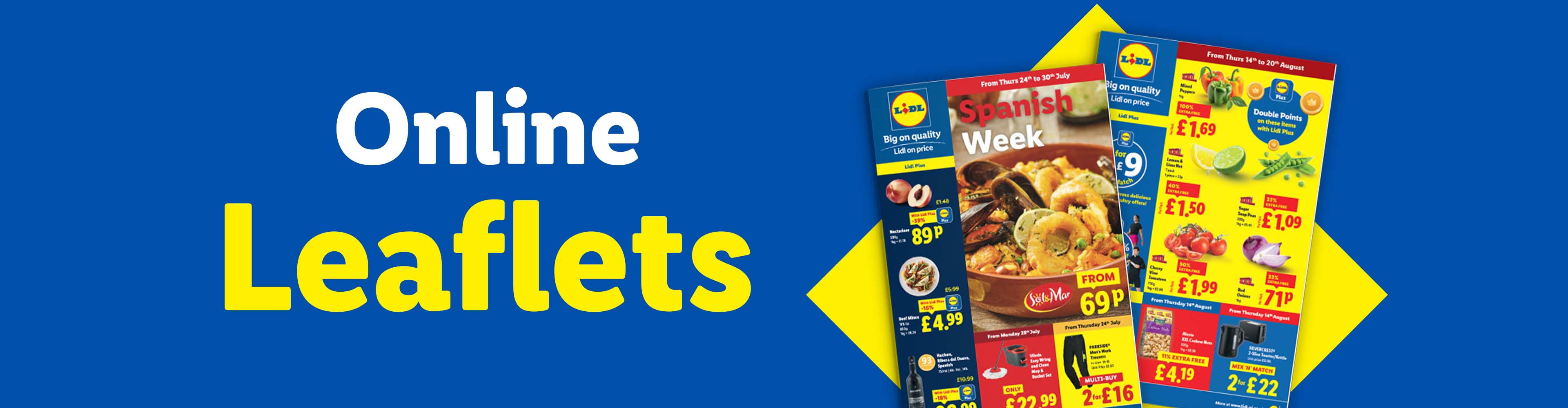 Lidl online leaflets featuring Spanish Week and grocery deals with prices.