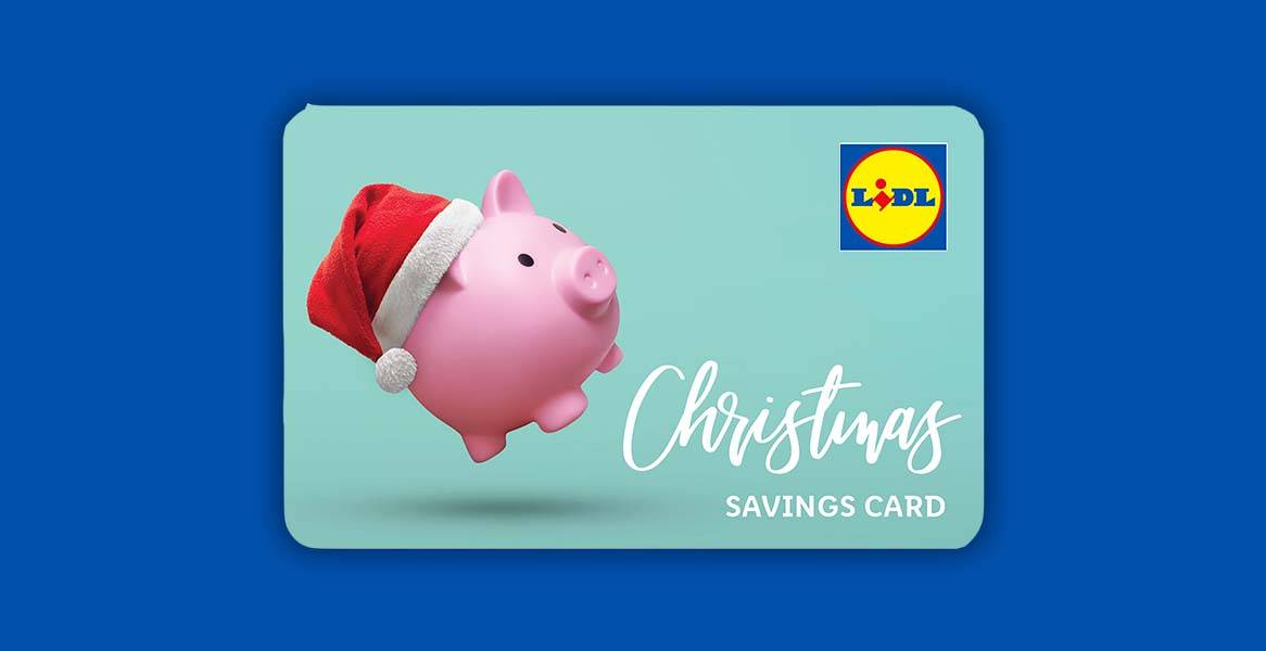 Lidl Christmas Savings Card with a piggy bank wearing a Santa hat.