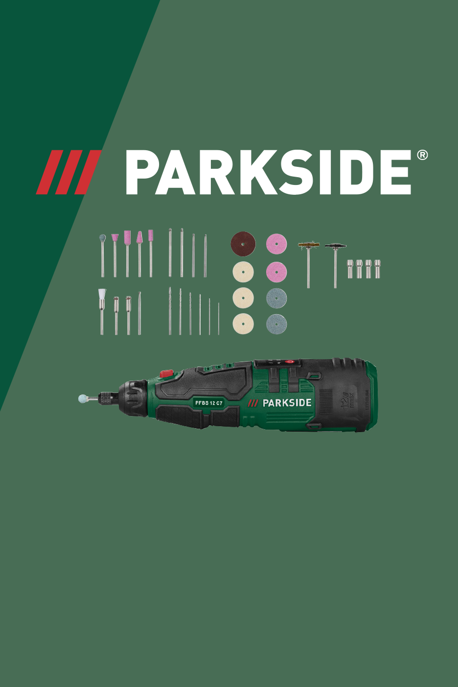 A rotary tool with various accessories like grinding bits, cutting discs, and polishing wheels.