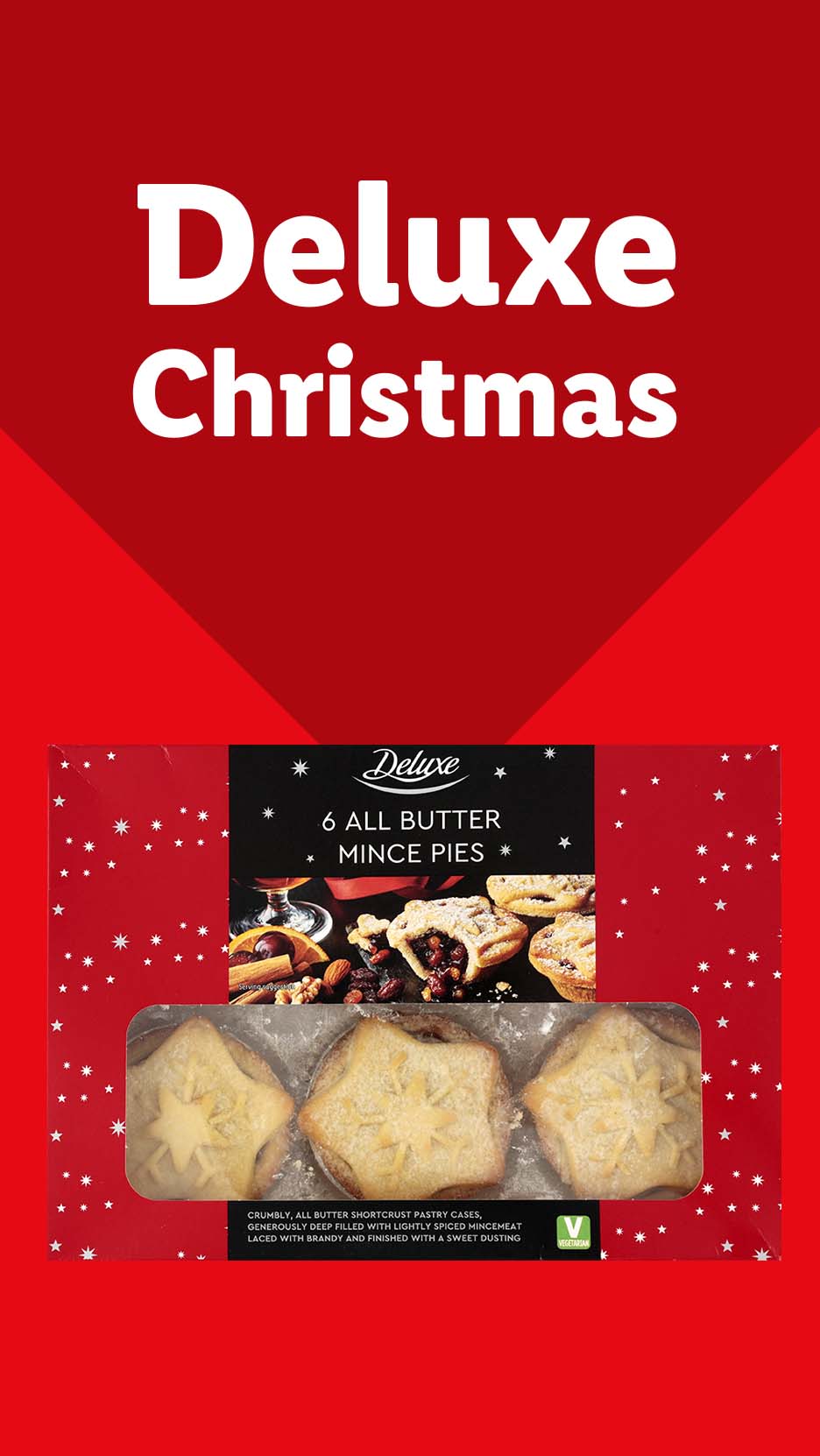 Deluxe Christmas 6 All Butter Mince Pies in a festive red box.